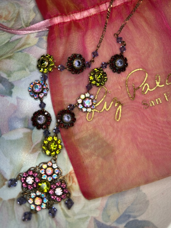 Liz Palacios Jewelry - Liz Palacios Purple Pink Green Aurora Borealis Crystal Flower Pendant Necklace
